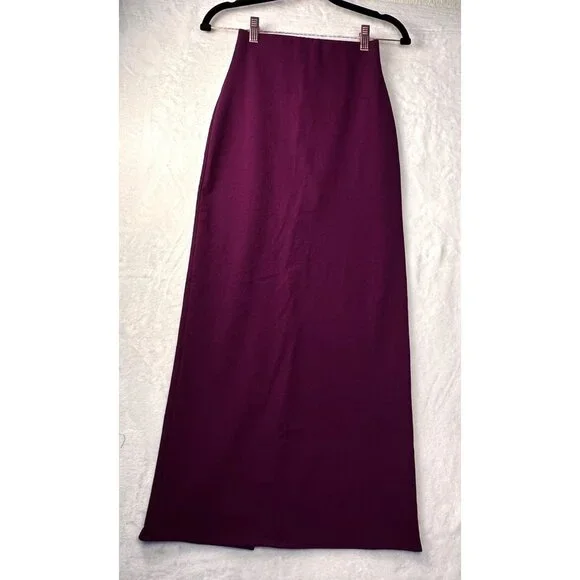 Zara Womens Maxi Pencil Skirt Burgundy Sz S High Waist-Back Slit-Elastic Waist - Picture 2 of 9